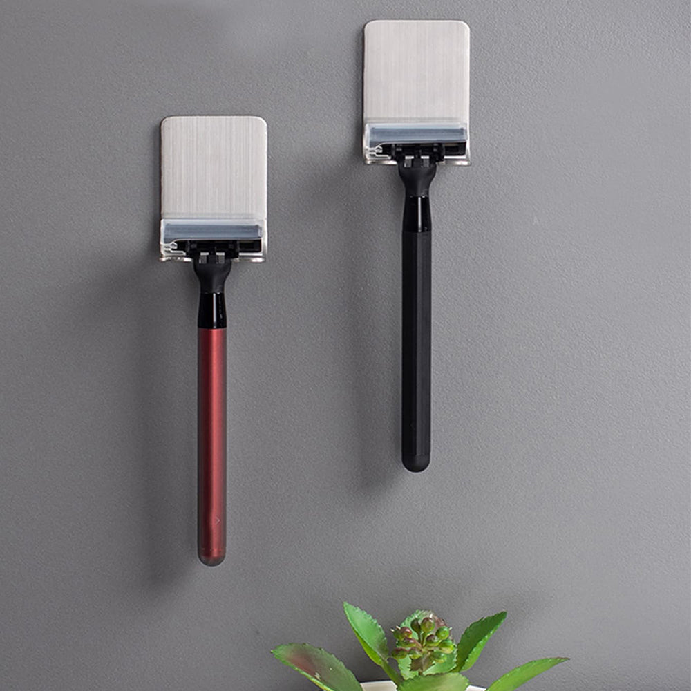 Wall Adhesive Shaving Shelf, Stainless Steel Razor Hook, Shaver Storage Holder for Bathroom & Kitchen Organizer