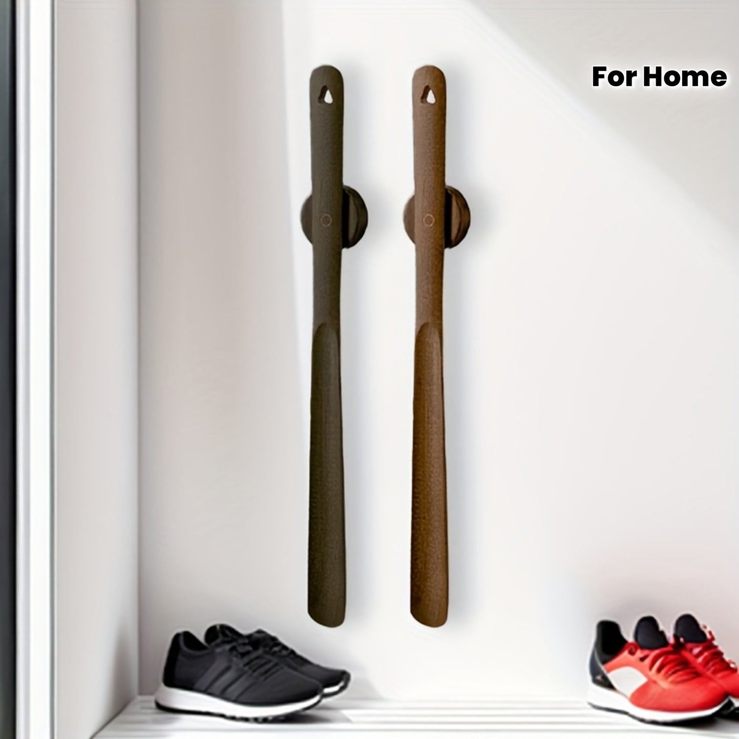 Wooden Magnetic Beech Shoe Horn LongHandled Tool For Easy Shoe Wearing With DrillFree Magnetic Base 1
