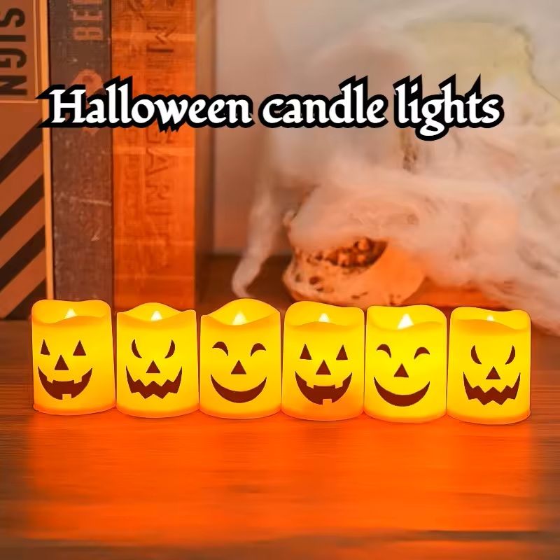 6Piece LED Candle Lights Set Pumpkin Skull  Ghost BatteryPowered Spooky Decor For Halloween Party A 2