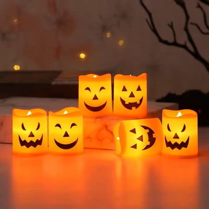 6Piece LED Candle Lights Set Pumpkin Skull  Ghost BatteryPowered Spooky Decor For Halloween Party A 3