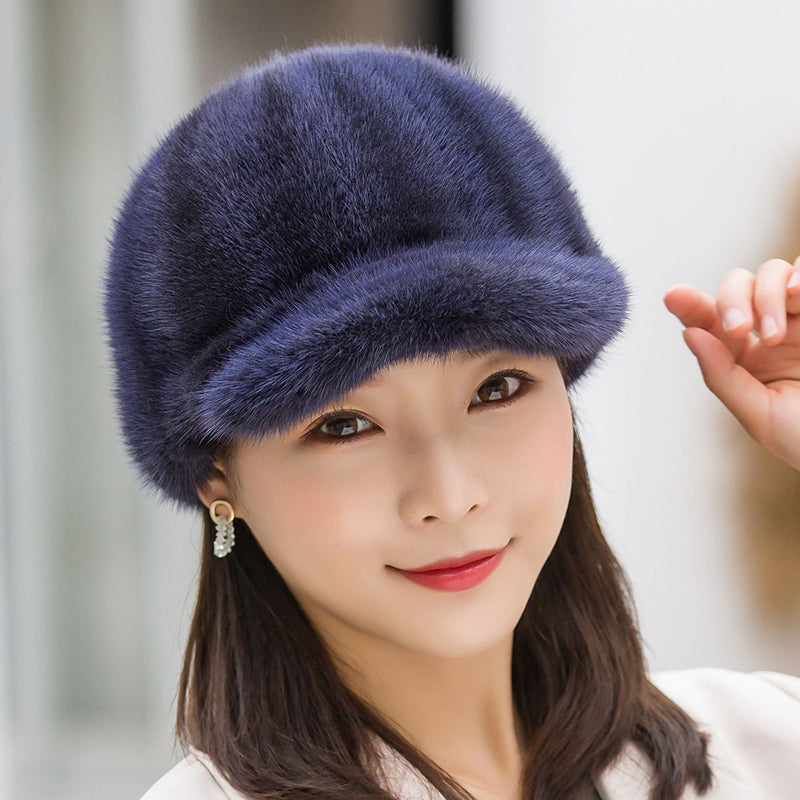 Genuine Mink Fur Winter Hat, Warm Mink Fur Cap Natural Quality Female Fashion Mink Fur Cap Lady Outdoor Cap