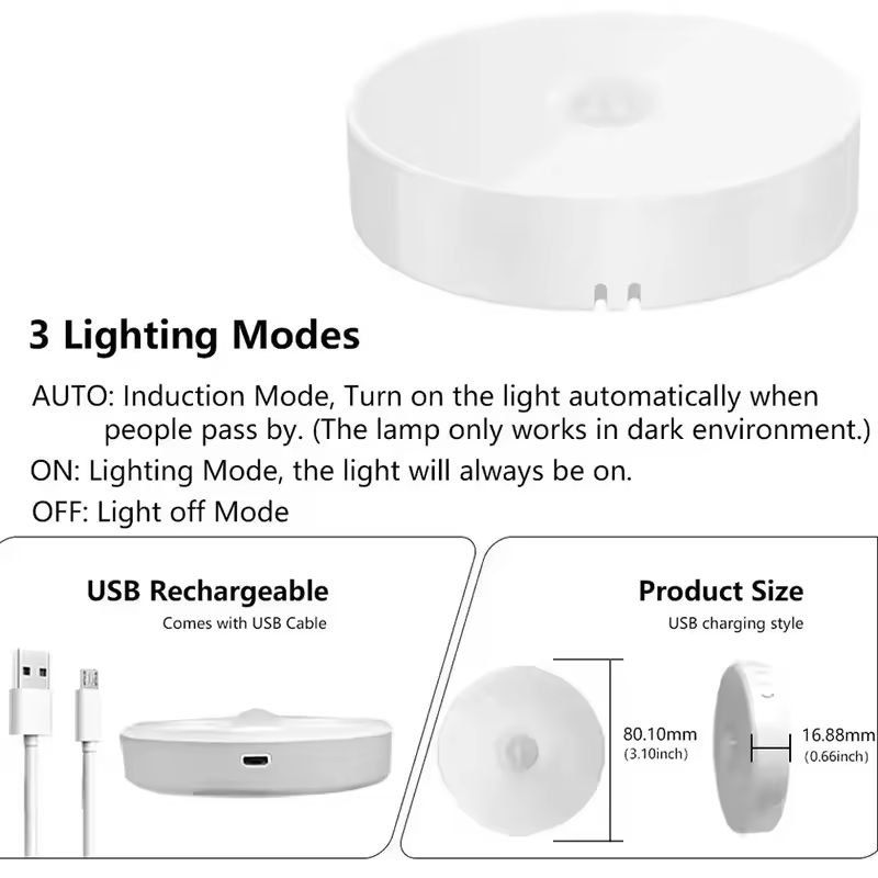 SmartGlow USB Rechargeable Motion Sensor LED Night Light  3 Color Wireless Closet  Staircase Illumi 2