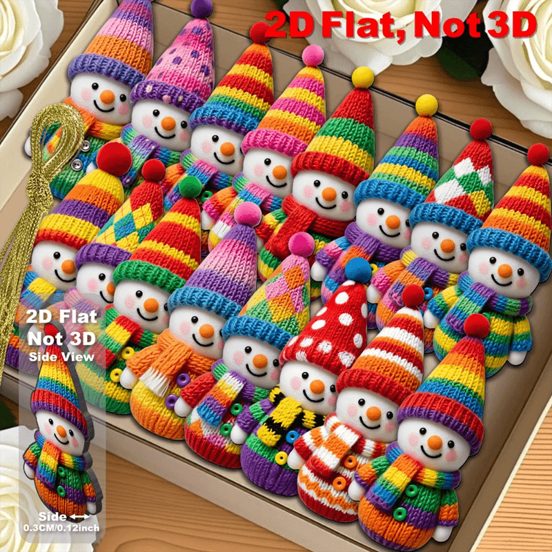 Knitted Style Snowman Wooden Christmas Ornament Set 16 Pack 2