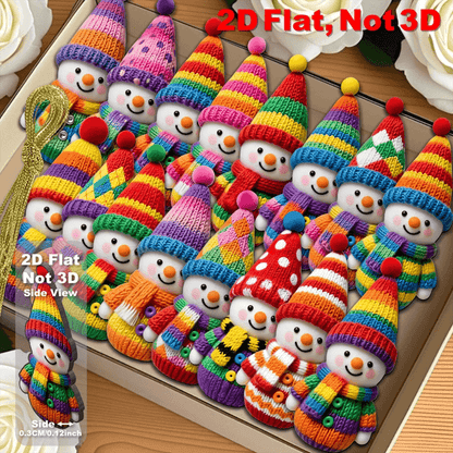 Knitted Style Snowman Wooden Christmas Ornament Set 16 Pack 2