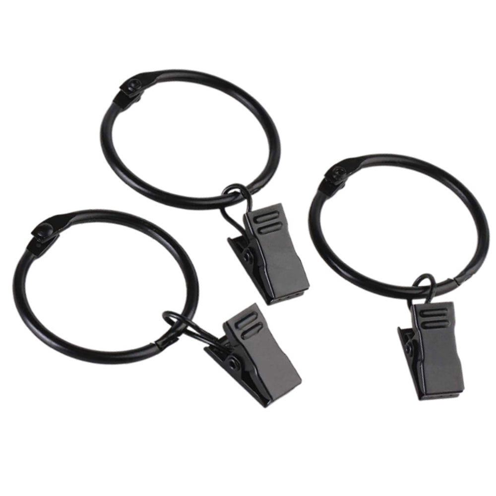 Black Curtain Hooks Hangers, Metal Curtain Rings with Clips, Drapery Clips