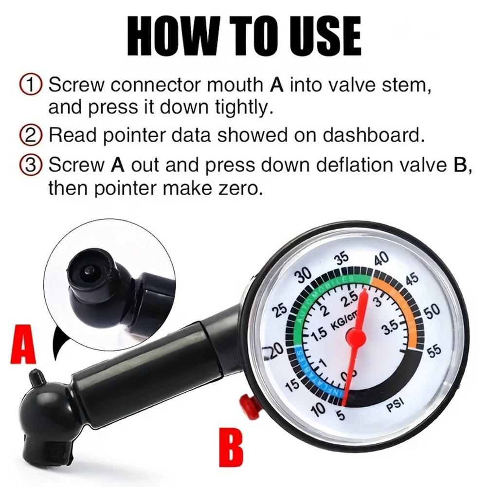 Auto Tire Pressure Gauge, High Precision Tyre Inflation, Degree Chuck for Cars, Motorcycles, Bicycles
