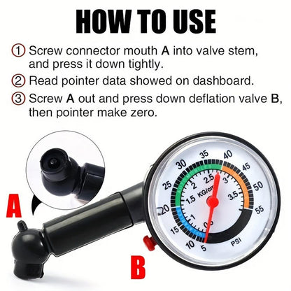 Auto Tire Pressure Gauge, High Precision Tyre Inflation, Degree Chuck for Cars, Motorcycles, Bicycles