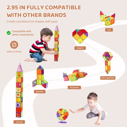 Construction Puzzle Magnetic Tiles Set By SucceBuy Montessori Toys For Boys Girls And Children 4