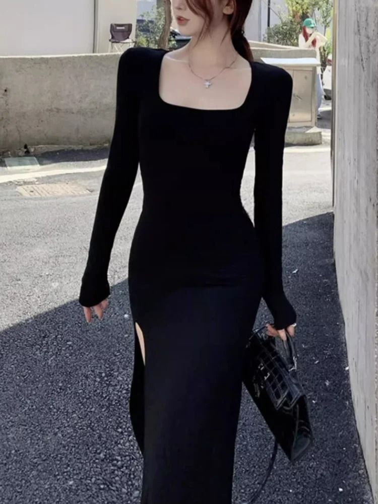 Side Slit Long Sleeve Bodycon Dress For Women 4
