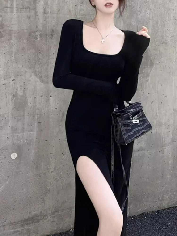 Side Slit Long Sleeve Bodycon Dress For Women 5