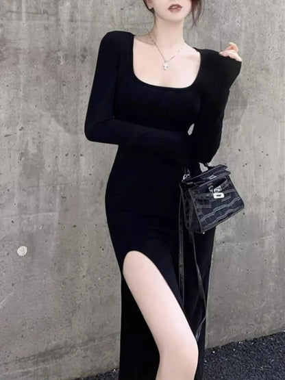 Side Slit Long Sleeve Bodycon Dress For Women 5