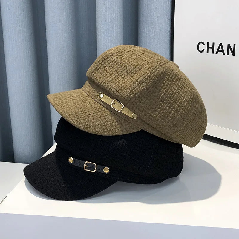 Winter Berets Female Retro Fashion Designer, Octagonal Newsboy Hat, Bonnets Hats for Women