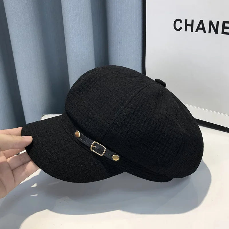 Winter Berets Female Retro Fashion Designer, Octagonal Newsboy Hat, Bonnets Hats for Women