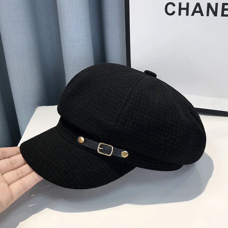 Winter Berets Female Retro Fashion Designer, Octagonal Newsboy Hat, Bonnets Hats for Women