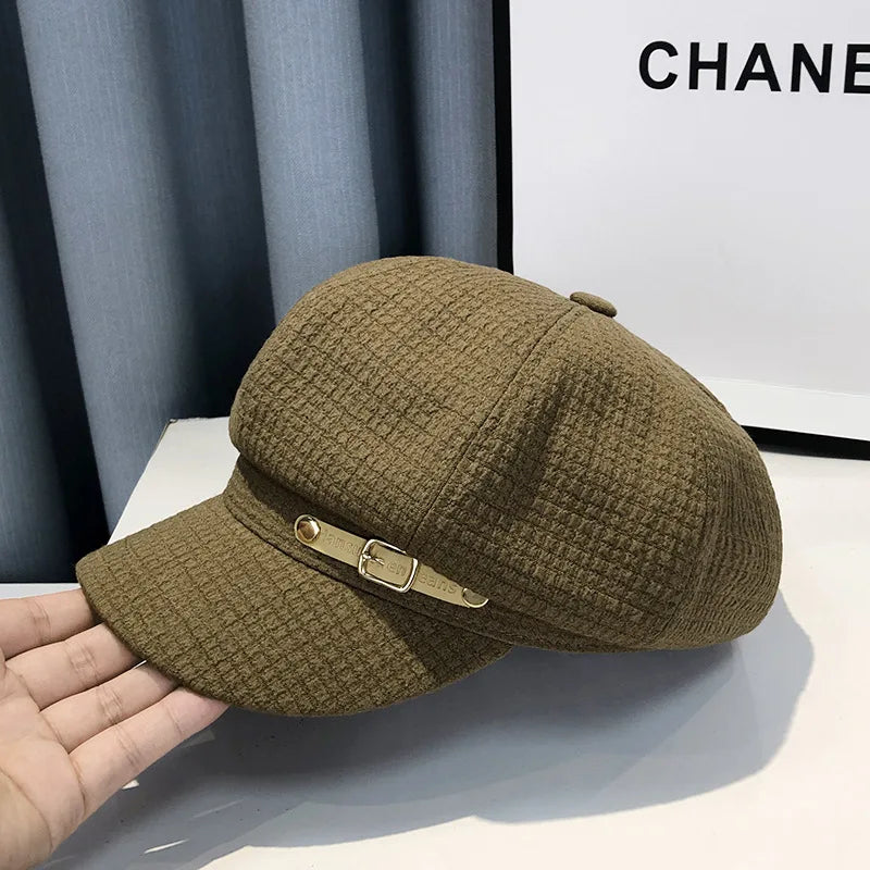 Winter Berets Female Retro Fashion Designer, Octagonal Newsboy Hat, Bonnets Hats for Women