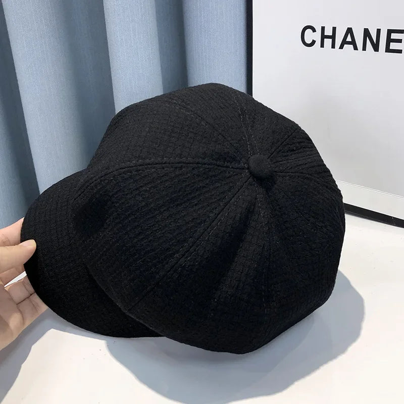 Winter Berets Female Retro Fashion Designer, Octagonal Newsboy Hat, Bonnets Hats for Women
