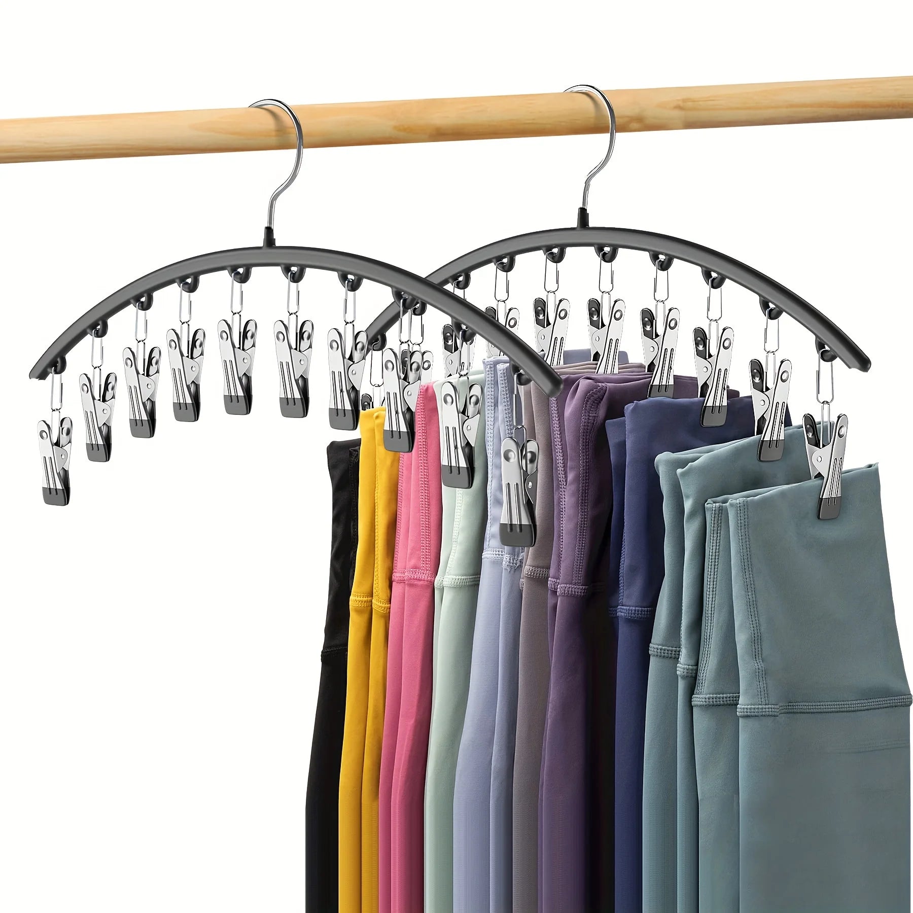 Curved Shape Metal Yoga Pants Hanger, Clothespins, Holds Leggings, Closet Organizer Pants Hanger