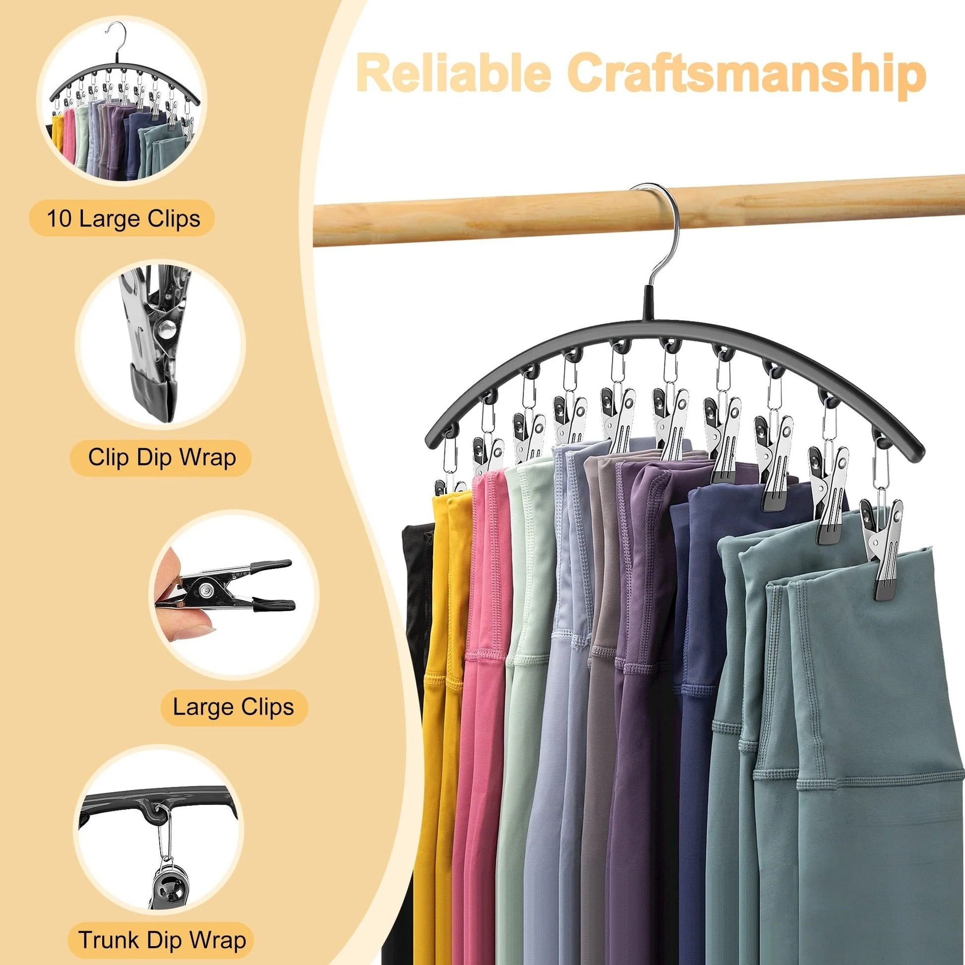 Curved Shape Metal Yoga Pants Hanger, Clothespins, Holds Leggings, Closet Organizer Pants Hanger