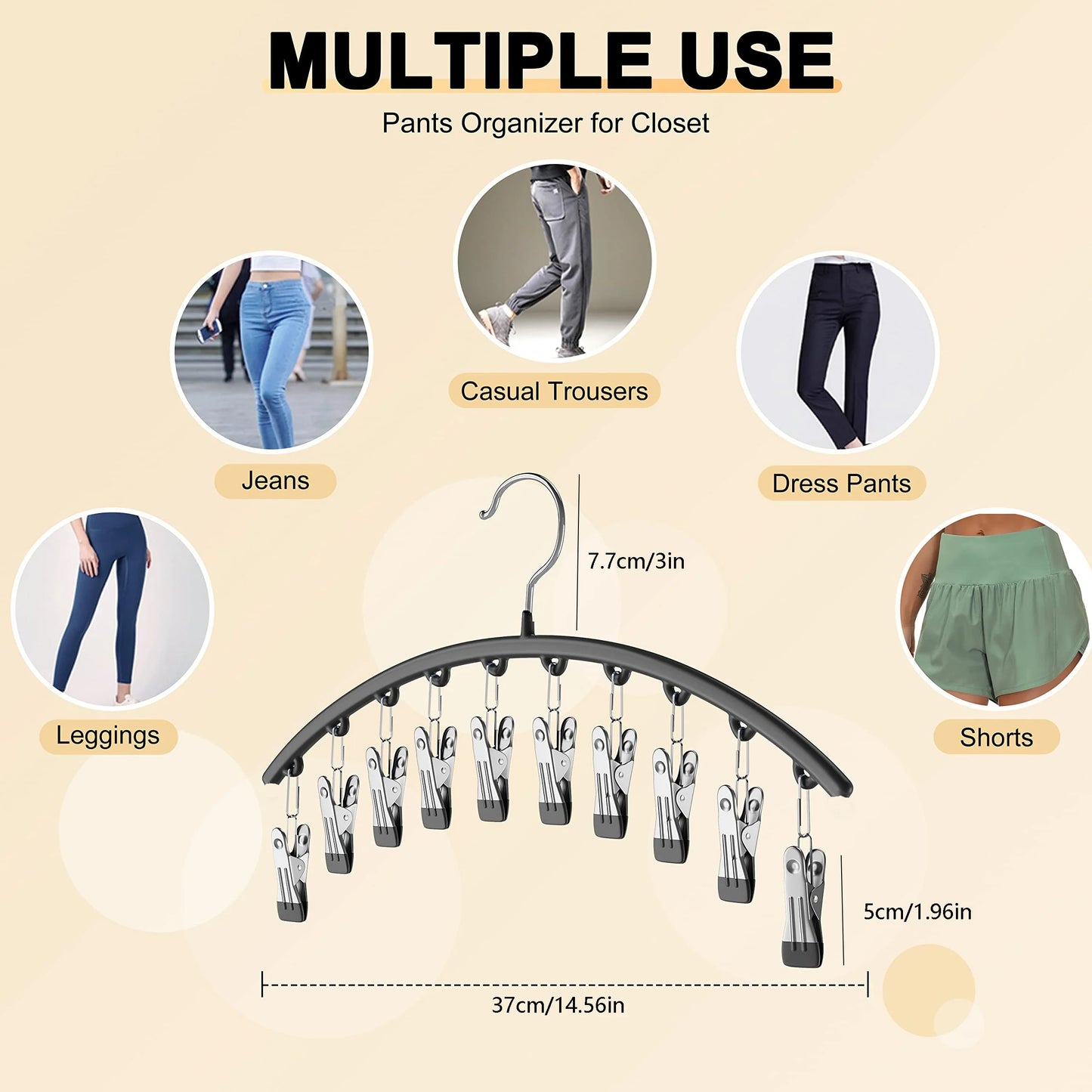 Curved Shape Metal Yoga Pants Hanger, Clothespins, Holds Leggings, Closet Organizer Pants Hanger