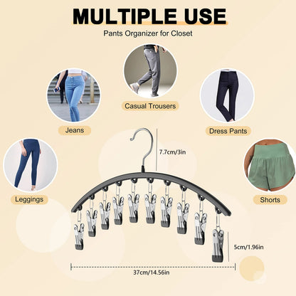 Curved Shape Metal Yoga Pants Hanger, Clothespins, Holds Leggings, Closet Organizer Pants Hanger