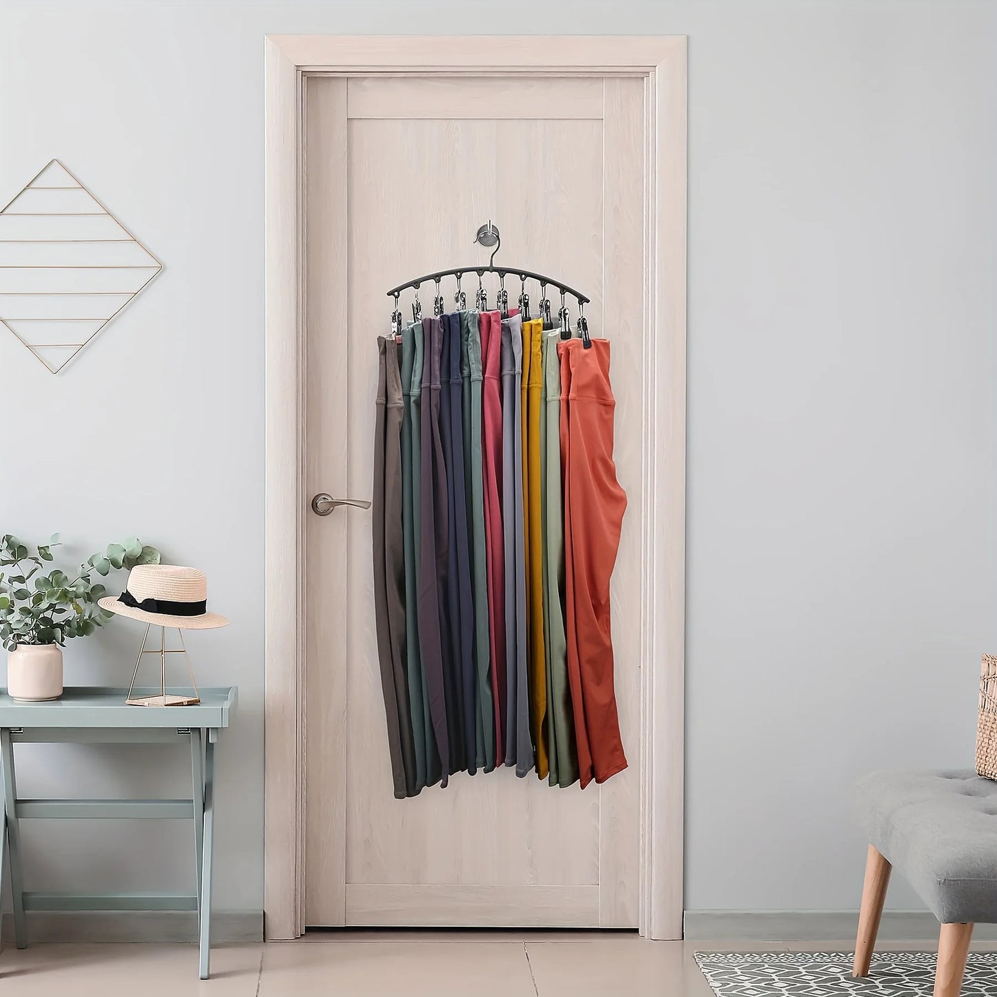 Curved Shape Metal Yoga Pants Hanger, Clothespins, Holds Leggings, Closet Organizer Pants Hanger