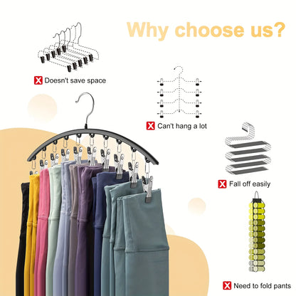 Curved Shape Metal Yoga Pants Hanger, Clothespins, Holds Leggings, Closet Organizer Pants Hanger