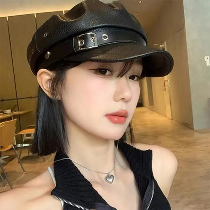 Vintage Women Winter PU Leather Painter Hat Sweet Cool Berets Cap Windproof Artist Hat Outdoor Wind 5