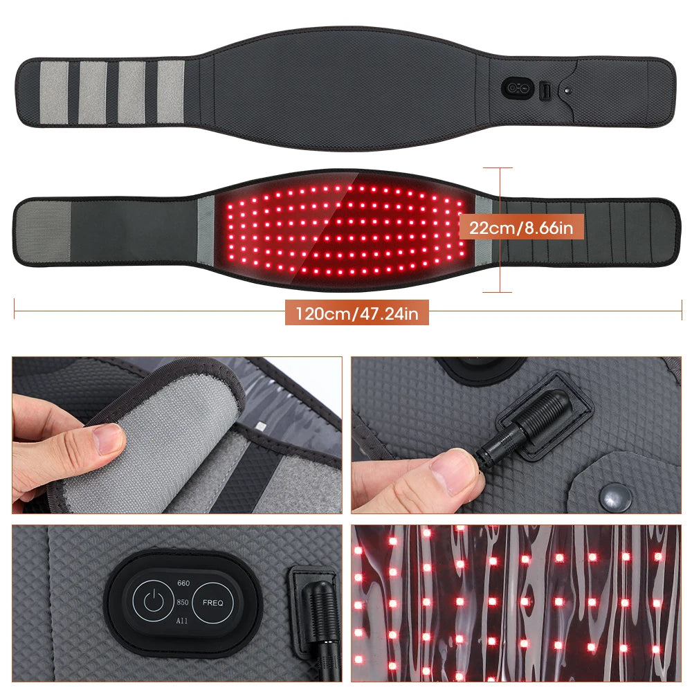 Rechargeable Lumbar Massager Portable LED Red Light Waist Device Near Infrared Belt For Back Relief 5