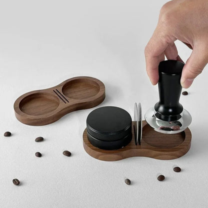 Walnut Wood Coffee Tamper Mat Station Stand Storage Pad For Coffee Tools And Filter Screen Holder 3