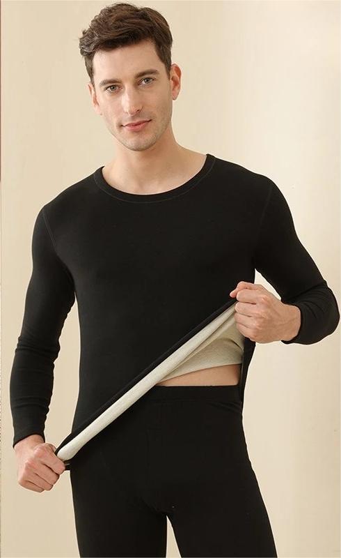 Mens Winter Underwear Warm Fleece Lined T Shirt Thick Crew Neck Solid Basic Thermal Underwear Cloth 2