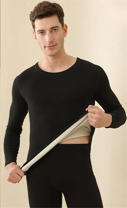 Mens Winter Underwear Warm Fleece Lined T Shirt Thick Crew Neck Solid Basic Thermal Underwear Cloth 2