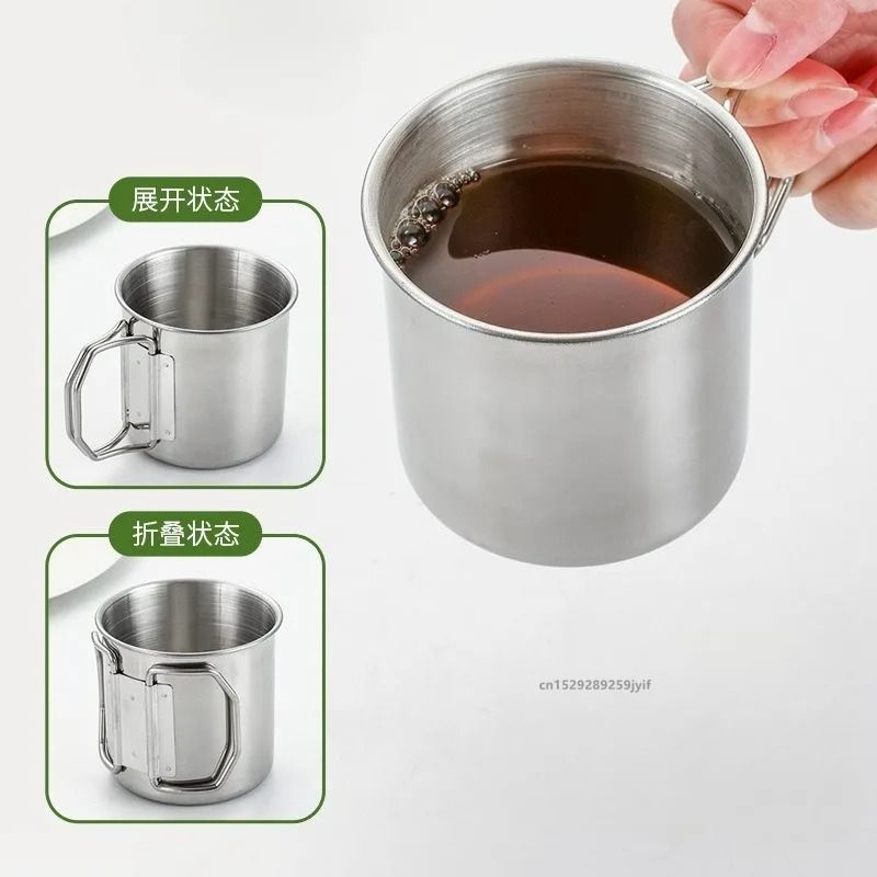 Stainless Steel Camping Cup Portable Outdoor Water Mug With Handle 2