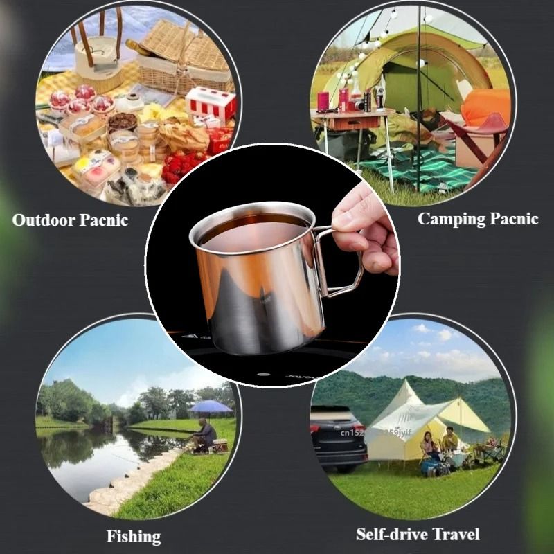 Stainless Steel Camping Cup Portable Outdoor Water Mug With Handle 5