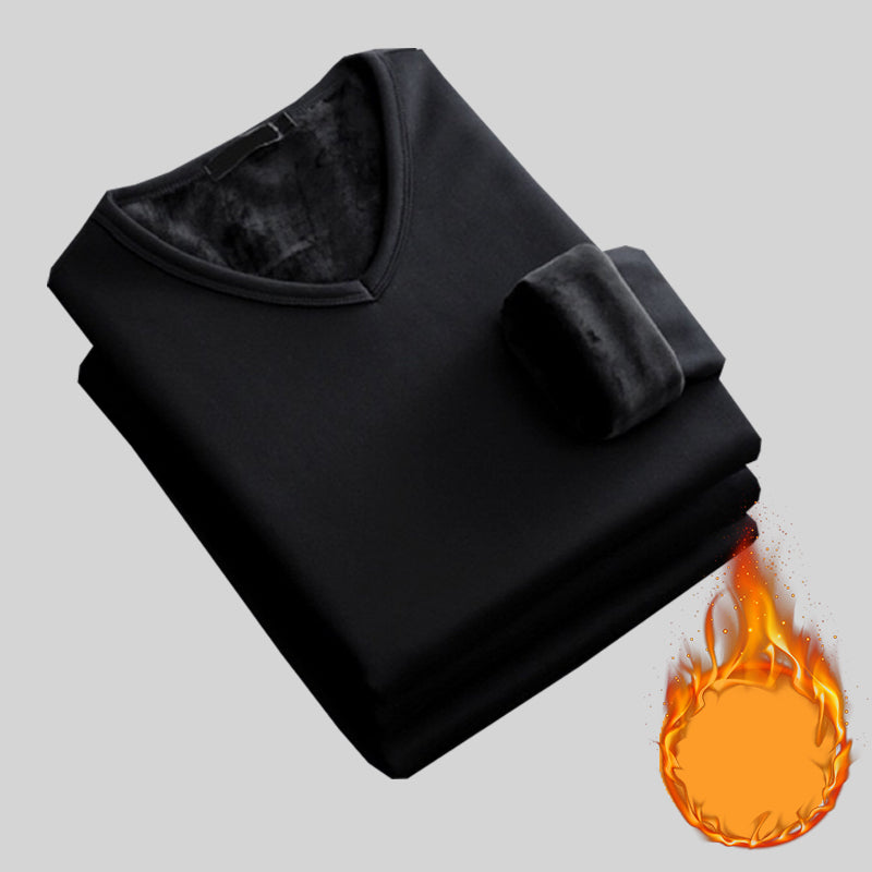 Mens Thickening Velvet Warm Tops Winter Long Sleeved Thermal Underwear Male V Neck Fashion Base Lay 3