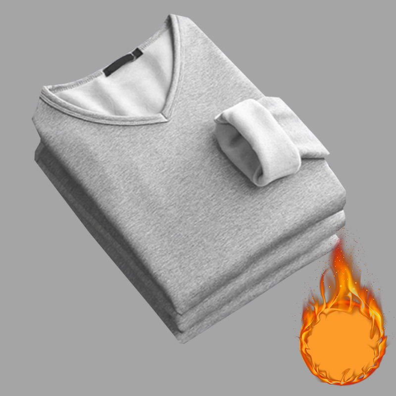 Mens Thickening Velvet Warm Tops Winter Long Sleeved Thermal Underwear Male V Neck Fashion Base Lay 5