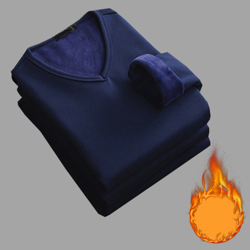 Mens Thickening Velvet Warm Tops Winter Long Sleeved Thermal Underwear Male V Neck Fashion Base Lay 6