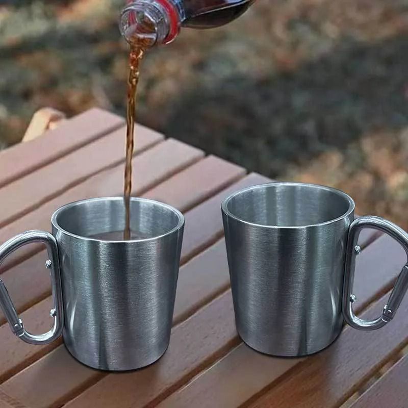 Stainless Steel Camping Cup With Carabiner Handle Portable Outdoor Mug 2