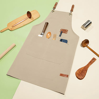 Oil-proof Waterproof Kitchen Apron, Large Pockets for Restaurant, Coffee Bar, or Waiter Work Uniform for Women and Men