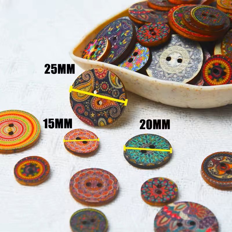 50 Pcs Retro Wooden 2Hole Buttons Handwork Sewing Buttons For Scrapbook Clothing  DIY Crafts 1
