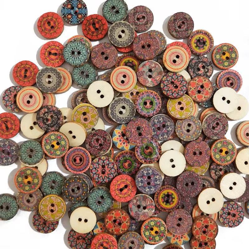 50 Pcs Retro Wooden 2Hole Buttons Handwork Sewing Buttons For Scrapbook Clothing  DIY Crafts 2