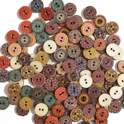 50 Pcs Retro Wooden 2Hole Buttons Handwork Sewing Buttons For Scrapbook Clothing  DIY Crafts 2