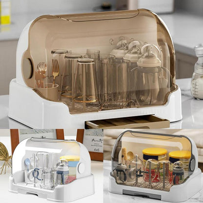 Baby Bottle Drying Rack with Removable Tray, Dustproof Storage Box, Portable, for Bottles and Accessories