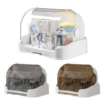Baby Bottle Drying Rack with Removable Tray, Dustproof Storage Box, Portable, for Bottles and Accessories