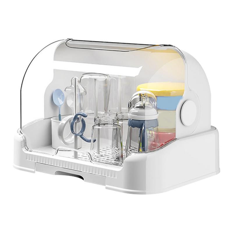 Baby Bottle Drying Rack with Removable Tray, Dustproof Storage Box, Portable, for Bottles and Accessories