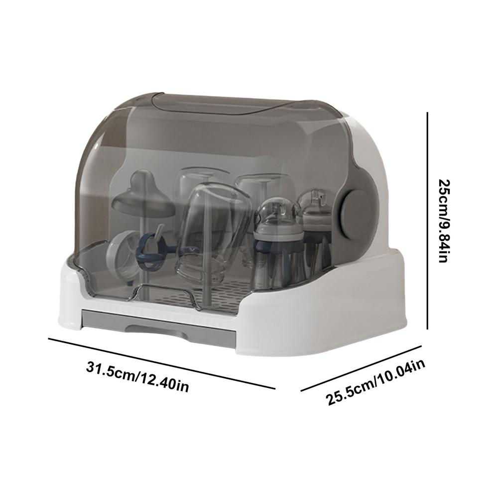 Baby Bottle Drying Rack with Removable Tray, Dustproof Storage Box, Portable, for Bottles and Accessories