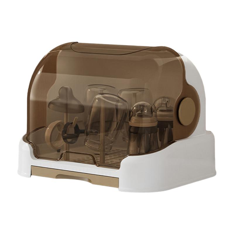 Baby Bottle Drying Rack with Removable Tray, Dustproof Storage Box, Portable, for Bottles and Accessories