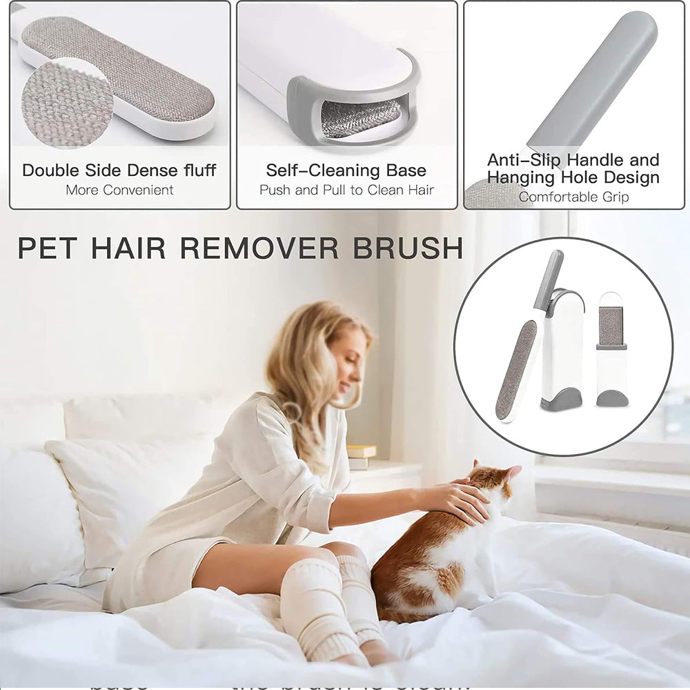 Pet Hair Remover Brush Set, Lint Brush with Self-Cleaning Base for Clothes, Sofa, Car Seats