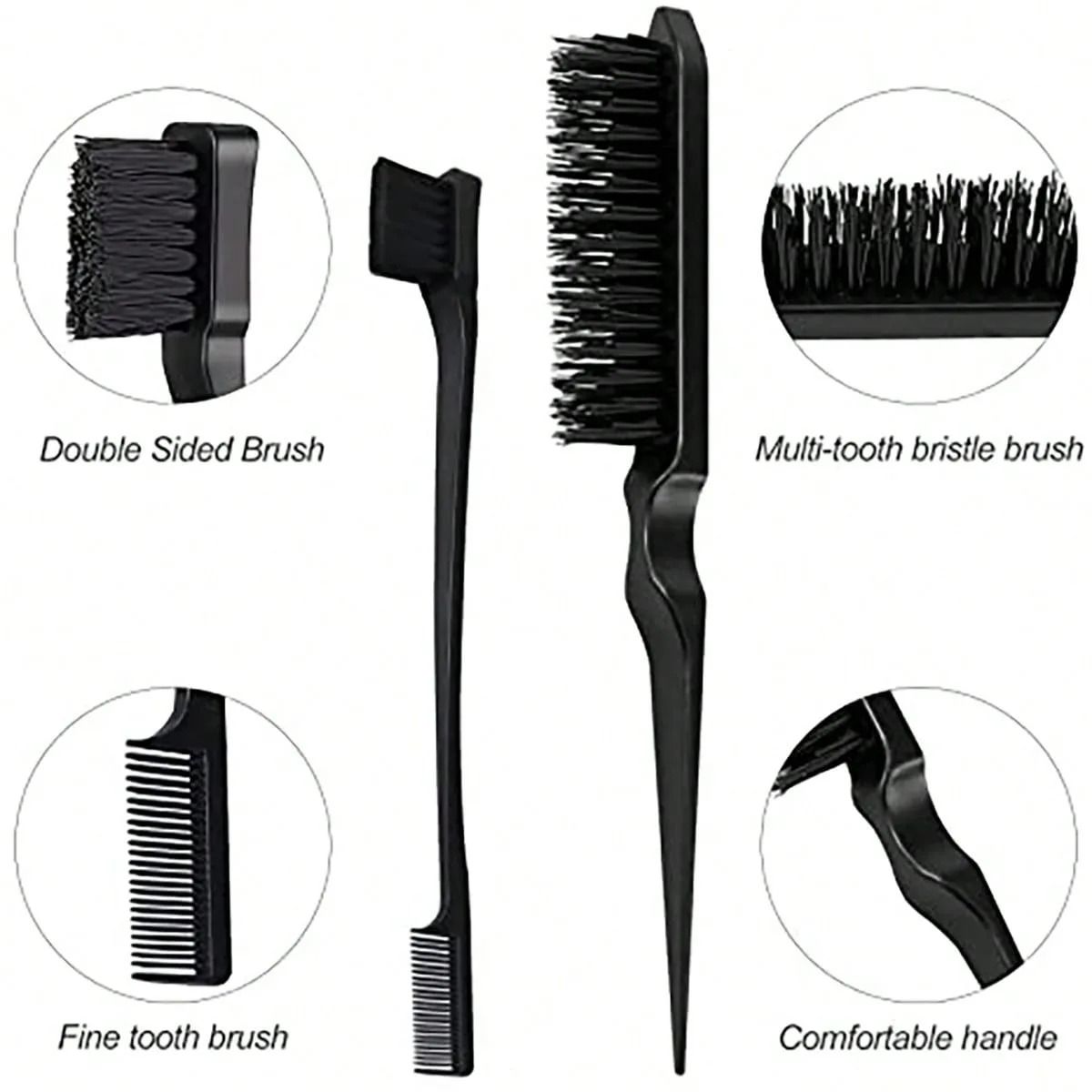 Styling Comb Set With Edge Brush And Tail Comb For Hair And Wig Care 3