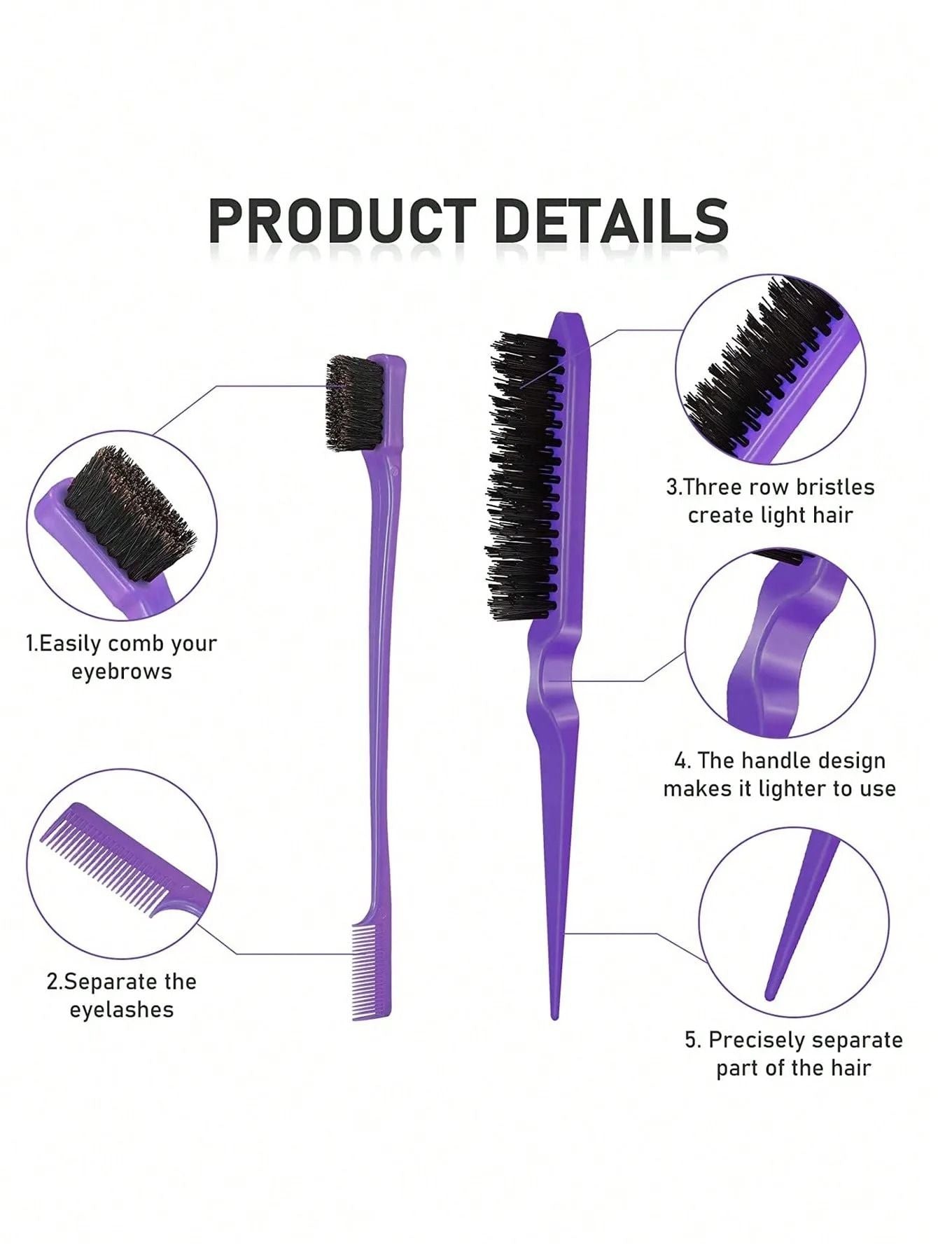 Styling Comb Set With Edge Brush And Tail Comb For Hair And Wig Care 4