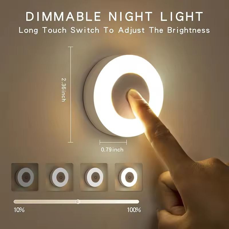 Energy-Saver Touch LED Night Lamp – USB Rechargeable, Dimmable 3-Color Wall & Magnetic Base Nightlight